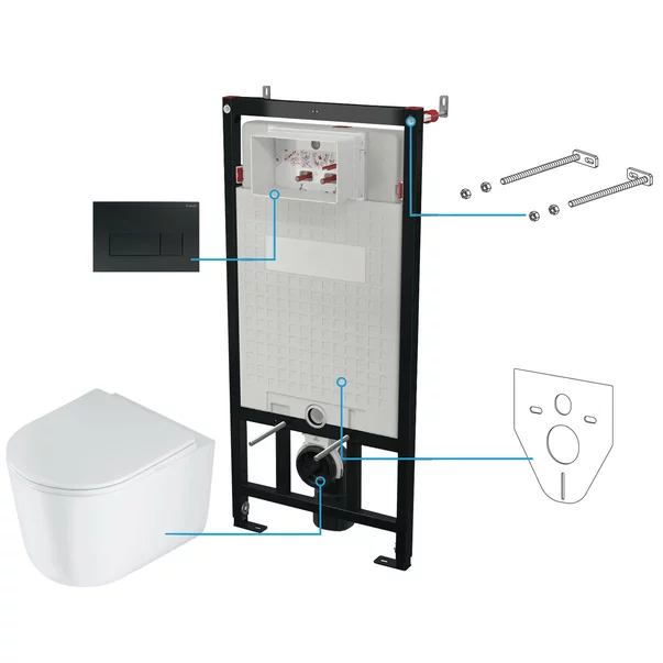 Set vas wc suspendat cu capac Deante Jasmin rimless, rezervor incastrat si clapeta actionare Slim negru [1]