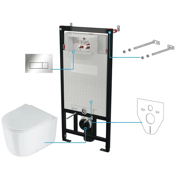 Set vas wc suspendat cu capac Deante Jasmin rimless, rezervor incastrat si clapeta actionare Slim crom [1]