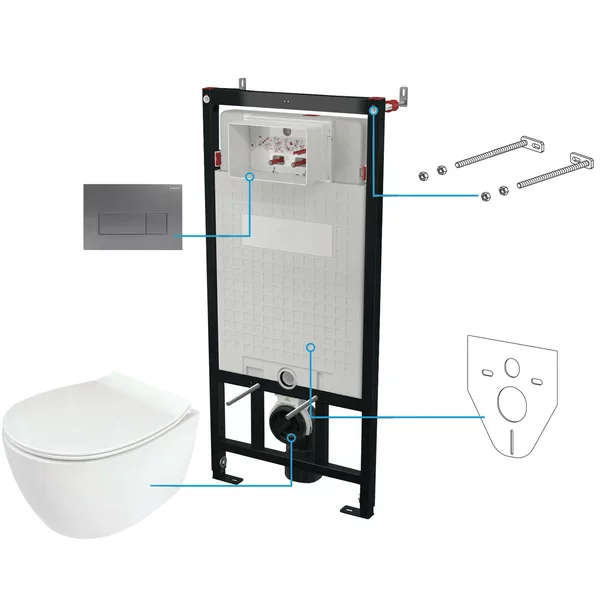 Set vas wc suspendat cu capac Deante Silia rimless, rezervor incastrat si clapeta actionare Slim titan [1]