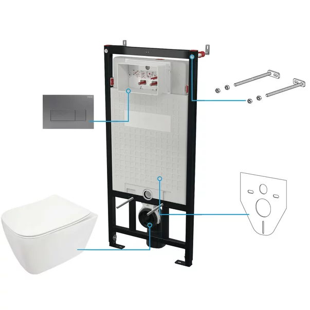 Set vas wc suspendat cu capac Deante Hiacynt New rimless, rezervor incastrat si clapeta actionare Slim titan [1]