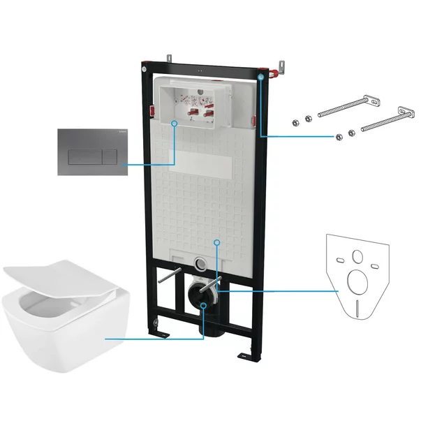 Set vas wc suspendat cu capac Deante Anemon rimless, rezervor incastrat si clapeta actionare titan [1]