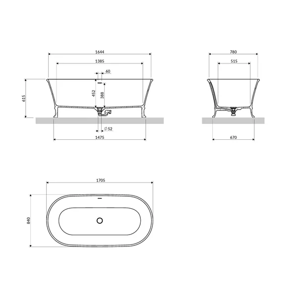 Cada freestanding compozit Omnires Classica M+ finisaj alb lucios 170x84 cm [3]