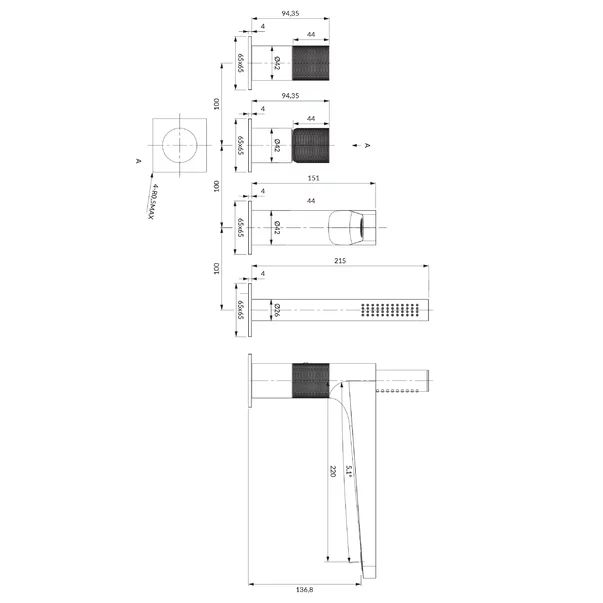 Baterie de cada/dus cu 4 elemente Omnires Contour auriu periat [2]