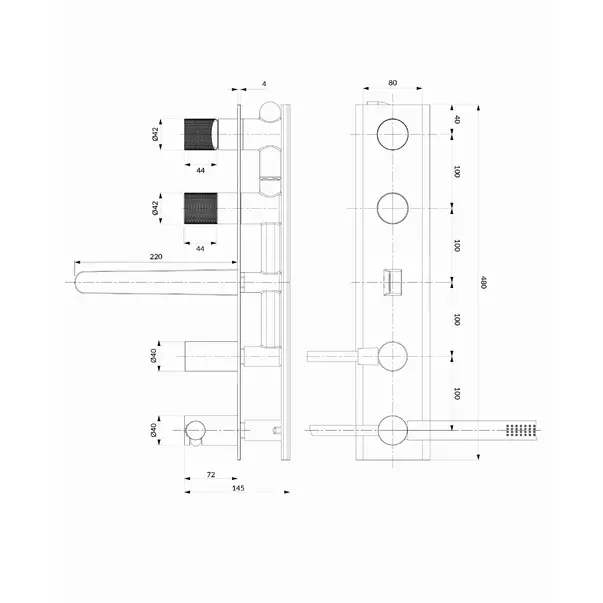 Baterie cada - dus incastrata Omnires Contour 5 orificii antracit cu corp ingropat si set de dus [2]