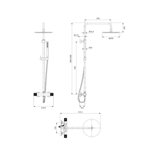 Coloana de dus cu baterie termostatata antracit mat Omnires Contour [2]