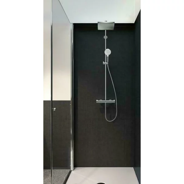 Pachet paravan dus Walk-In Omnires Marina crom 100x200 cm si coloana de dus Hansgrohe crometta crom [4]