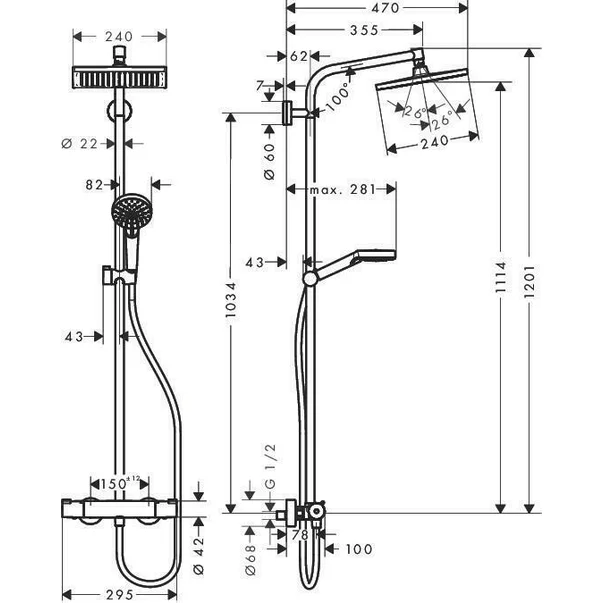 Pachet paravan dus Walk-In Omnires Marina crom 100x200 cm si coloana de dus Hansgrohe crometta crom [5]