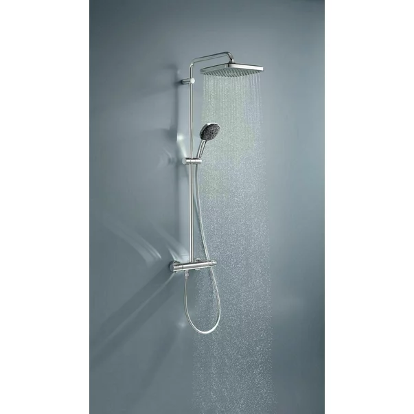 Pachet paravan dus Walk-In Omnires Marina crom 90x200 cm si coloana de dus cu baterie termostatata Grohe Vitalio Start Cube 250 crom lucios [1]