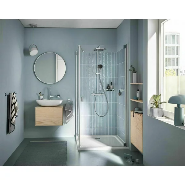 Pachet paravan dus Walk-In Omnires Marina crom 90x200 cm si coloana de dus cu baterie termostatata Grohe Vitalio Start Cube 250 crom lucios [2]
