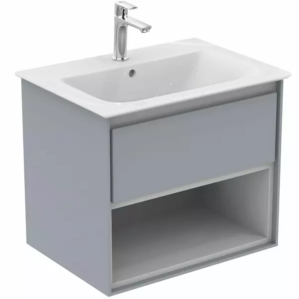 Dulap suspendat pentru lavoar gri deschis mat Ideal Standard Connect Air 60 cm cu spatiu depozitare [3]