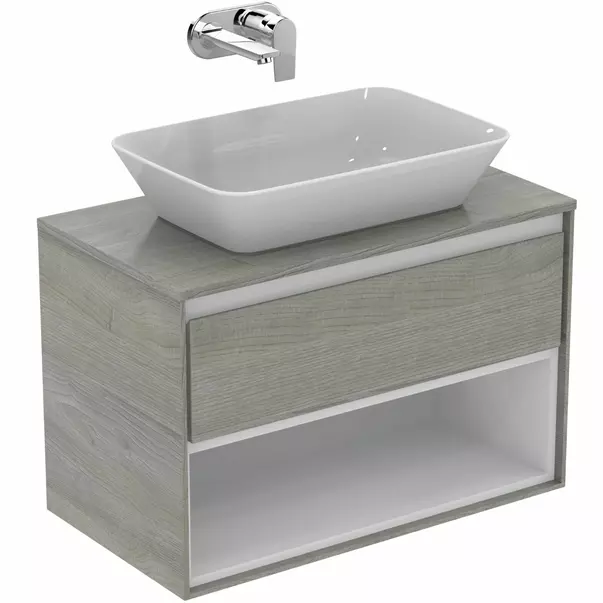 Dulap suspendat pentru lavoar gri deschis lemn Ideal Standard Connect Air 80 cm cu spatiu depozitare [4]