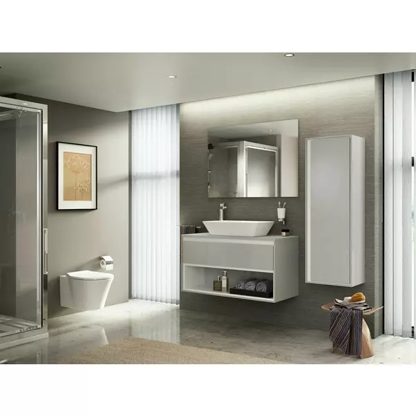 Dulap suspendat pentru lavoar gri deschis mat Ideal Standard Connect Air 100 cm cu spatiu depozitare [3]