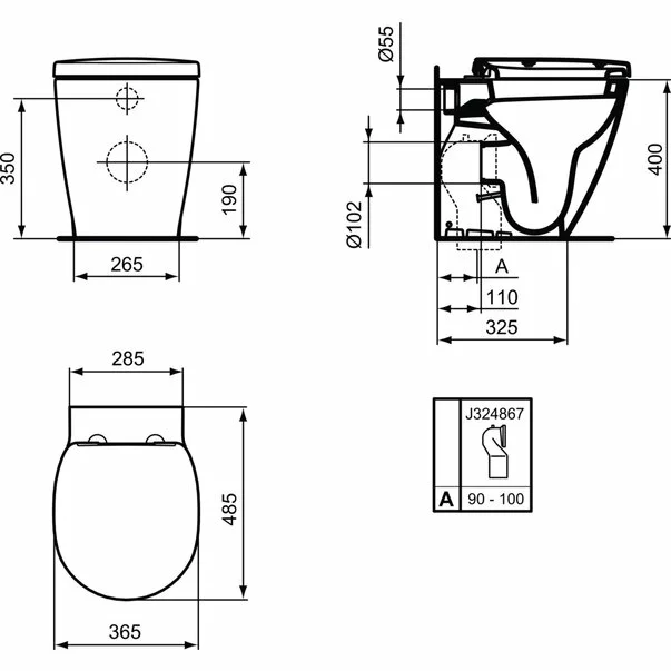 Vas wc pe pardoseala BTW Ideal Standard Connect Space pentru rezervor ingropat [2]