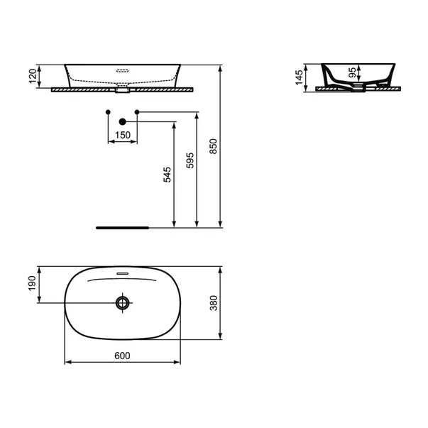 Lavoar pe blat Ideal Standard Atelier Ipalyss Slate Grey 60 cm gri cu preaplin [11]