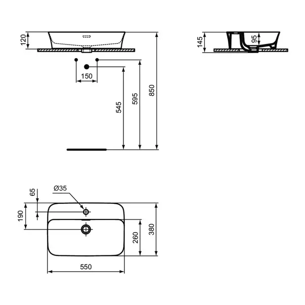Lavoar pe blat Ideal Standard Atelier Ipalyss Concrete 55 cm gri beton cu orificiu baterie [9]