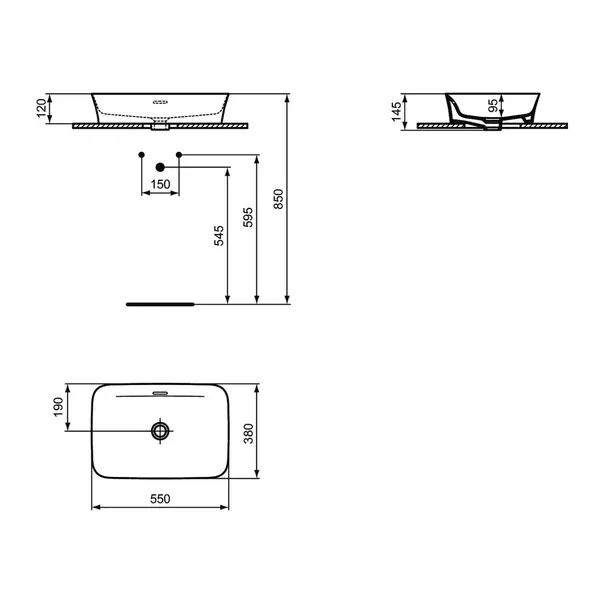 Lavoar pe blat Ideal Standard Atelier Ipalyss Concrete 55 cm gri beton cu preaplin [11]