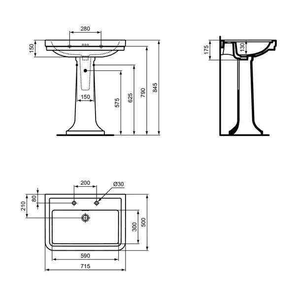 Lavoar suspendat Ideal Standard Atelier Calla alb lucios 72 cm cu 2 orificii baterie si preaplin [9]
