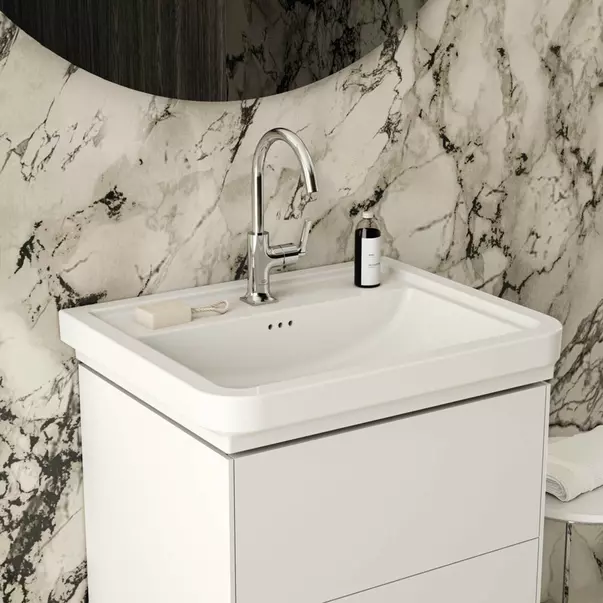 Lavoar pe mobilier Ideal Standard Atelier Calla alb lucios 67 cm cu orificiu baterie si preaplin [2]