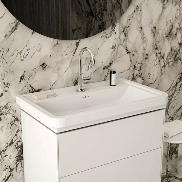 Lavoar pe mobilier Ideal Standard Atelier Calla alb lucios 87 cm cu orificiu baterie si preaplin [3]