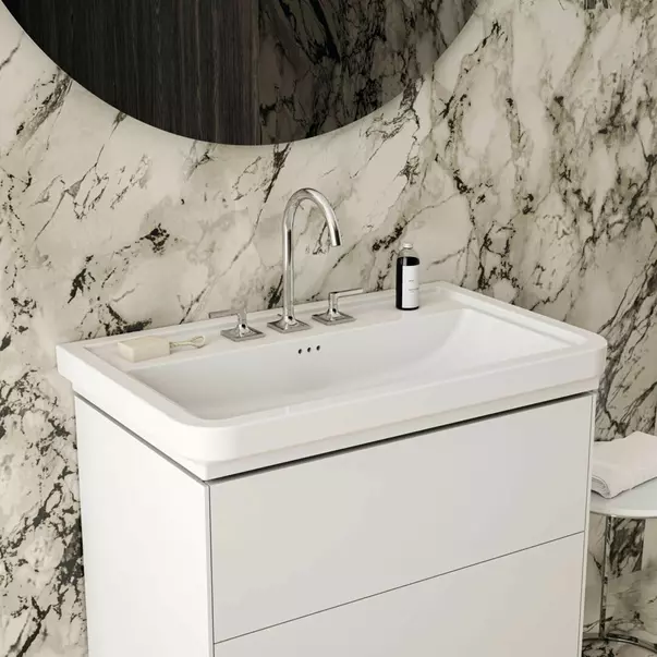 Lavoar pe mobilier Ideal Standard Atelier Calla alb lucios 87 cm cu 3 orificii baterie [2]