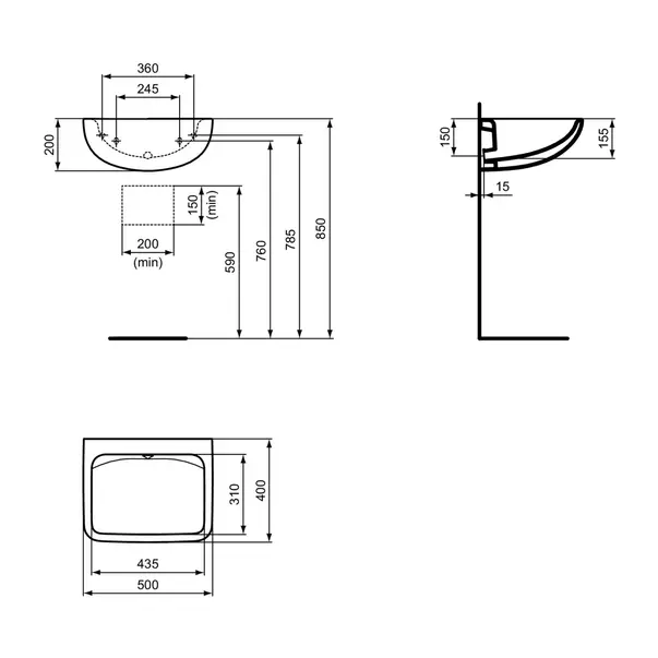 Lavoar suspendat Ideal Standard Contour 21 alb lucios 50 cm [9]