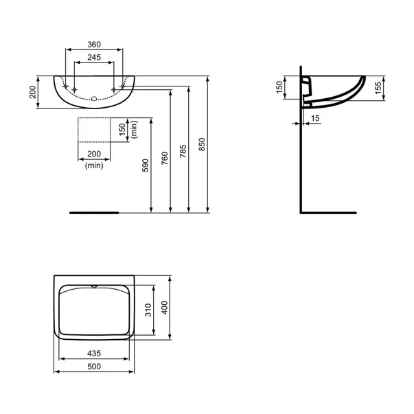 Lavoar suspendat Ideal Standard Contour 21 alb SmartGuard 50 cm [10]