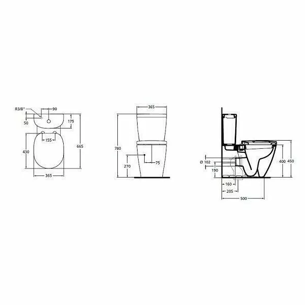 Rezervor pe vas wc Ideal Standard Connect Arc cu alimentare laterala [2]