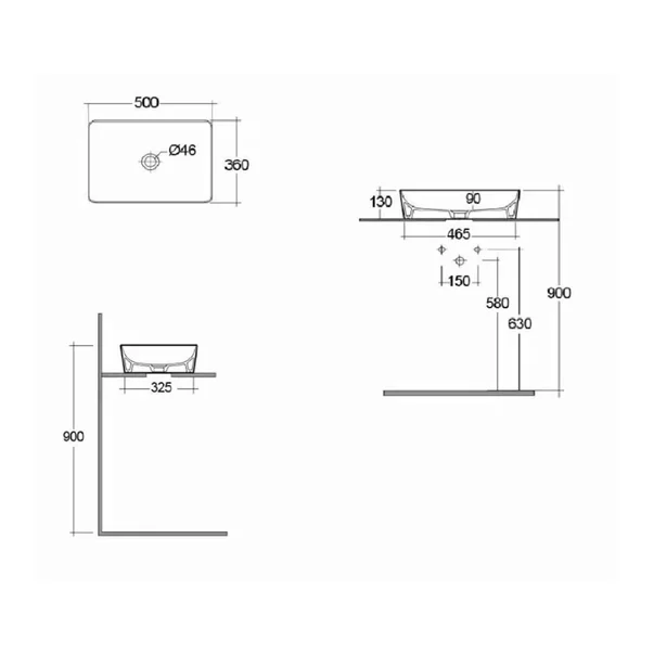 Lavoar pe blat Rak Feeling rectangular 50 cm alb lucios [2]