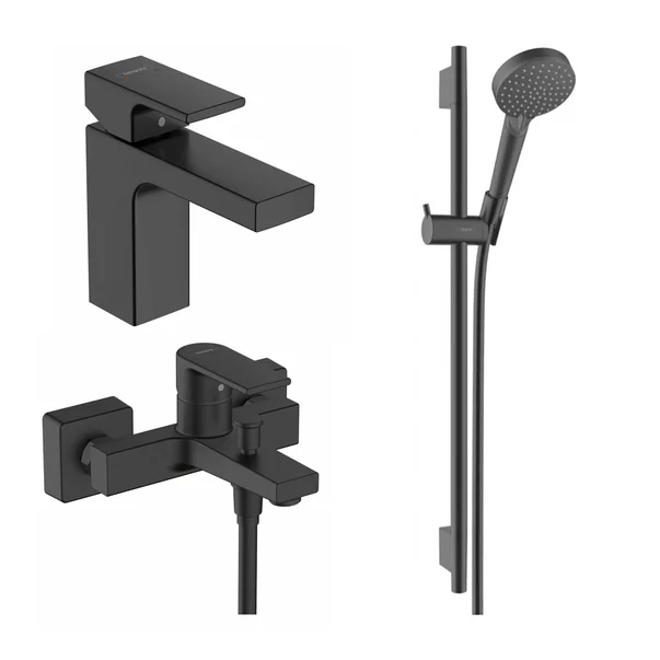 Seturi baterii - Set baterii lavoar, cada si set de dus Hansgrohe Vernis Shape negru mat
