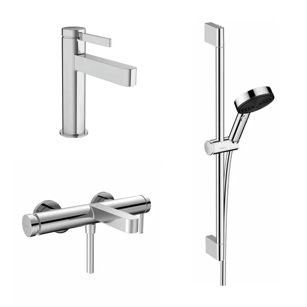 Seturi baterii - Set baterii lavoar, cada si set de dus Hansgrohe Finoris crom