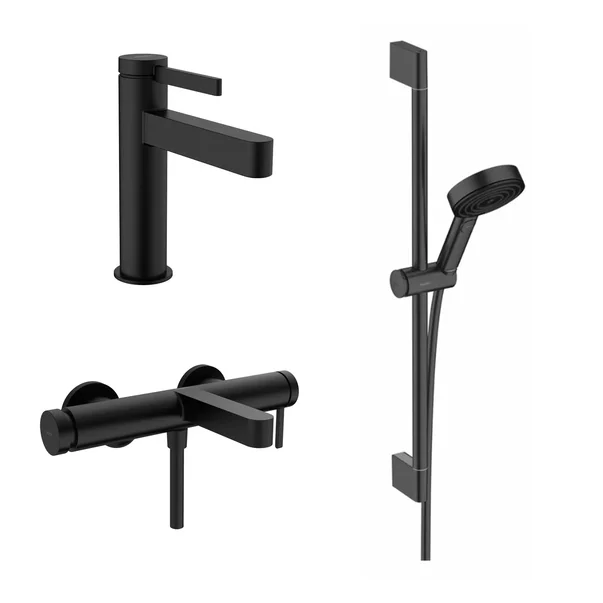 Seturi baterii - Set baterii lavoar, cada si set de dus Hansgrohe Finoris negru mat