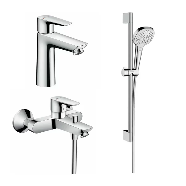 Seturi baterii - Set baterii lavoar, cada si set de dus Hansgrohe Talis E crom