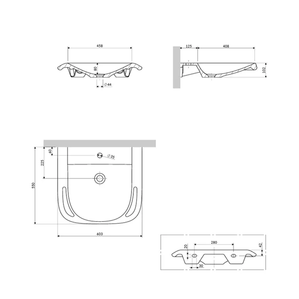 Lavoar suspendat Omnires Hold M+ compozit alb lucios 60x55 cm [3]