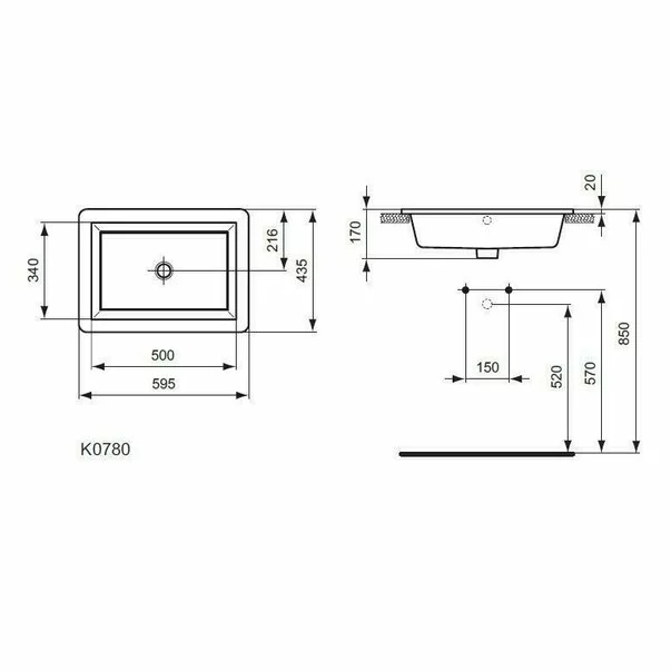 Lavoar incastrabil Ideal Standard Strada 59.5x43.5 cm [2]