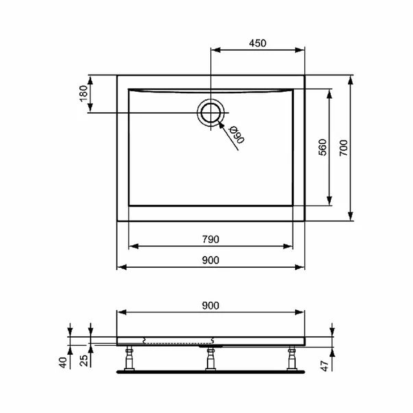 Cadita de dus dreptunghiulara Ideal Standard Ultra Flat 90x70 cm [3]
