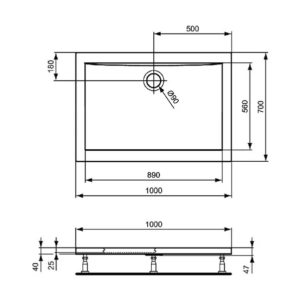 Cadita de dus dreptunghiulara Ideal Standard Ultra Flat 100x70 cm [3]