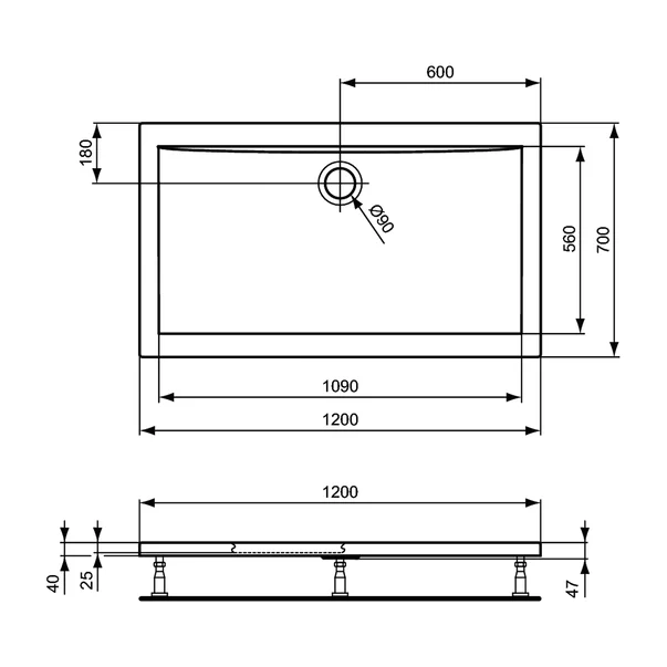 Cadita de dus dreptunghiulara Ideal Standard Ultra Flat 120x70 cm [3]