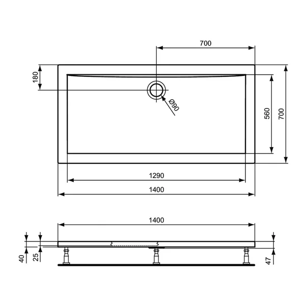 Cadita de dus dreptunghiulara Ideal Standard Ultra Flat 140x70 cm [3]