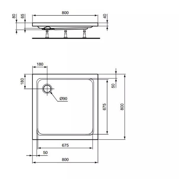 Cadita de dus patrata Ideal Standard Hotline New 80x80 cm [4]