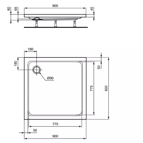 Cadita de dus patrata Ideal Standard Hotline New 90x90 cm [4]