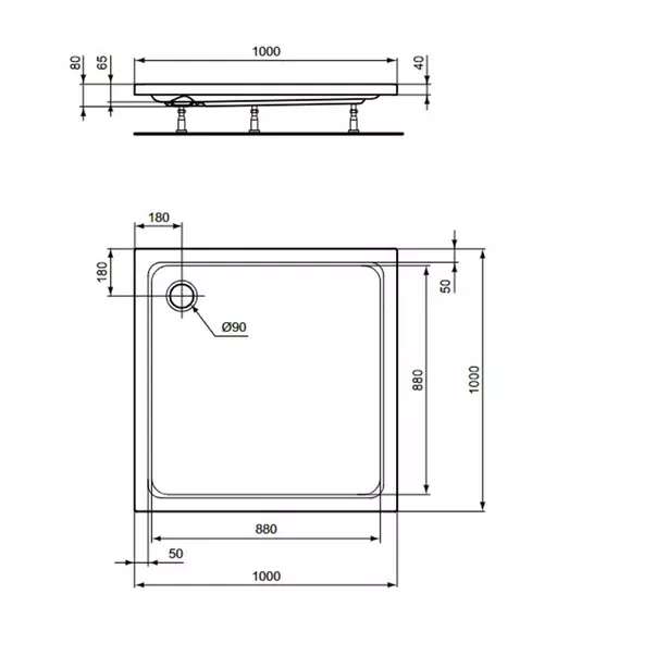 Cadita de dus patrata Ideal Standard Hotline New 100x100 cm [4]