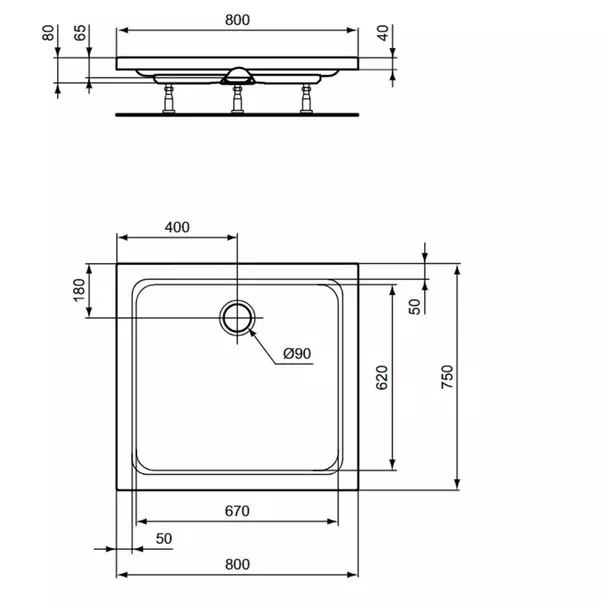 Cadita de dus dreptunghiulara Ideal Standard Hotline New 80x75 cm [3]