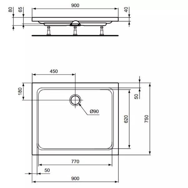 Cadita de dus dreptunghiulara Ideal Standard Hotline New 90x75 cm [3]