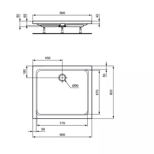 Cadita de dus dreptunghiulara Ideal Standard Hotline New 90x80 cm [3]