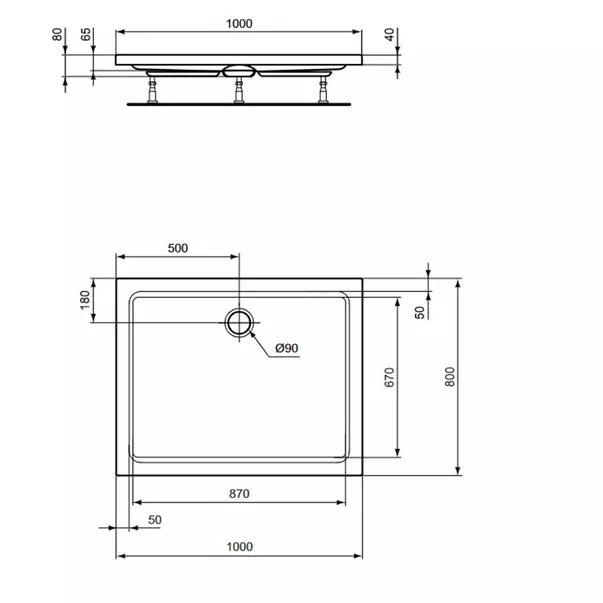 Cadita de dus dreptunghiulara Ideal Standard Hotline New 100x80 cm [3]