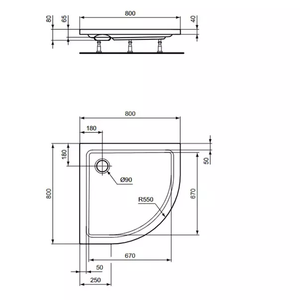 Cadita de dus semirotunda Ideal Standard Hotline New 80x80 cm [3]