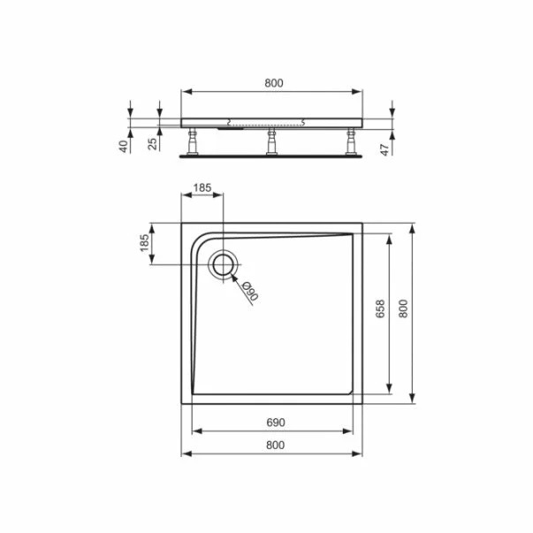 Cadita de dus patrata Ideal Standard Ultra Flat 80x80 cm [2]