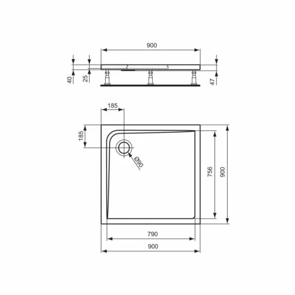 Cadita de dus patrata Ideal Standard Ultra Flat 90x90 cm [2]