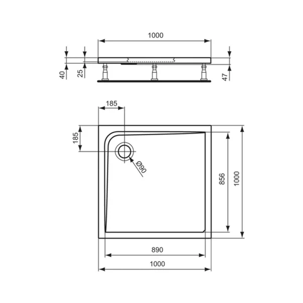 Cadita de dus patrata Ideal Standard Ultra Flat 100x100 cm [3]