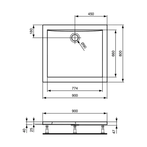 Cadita de dus dreptunghiulara Ideal Standard Ultra Flat 90x80 cm [3]